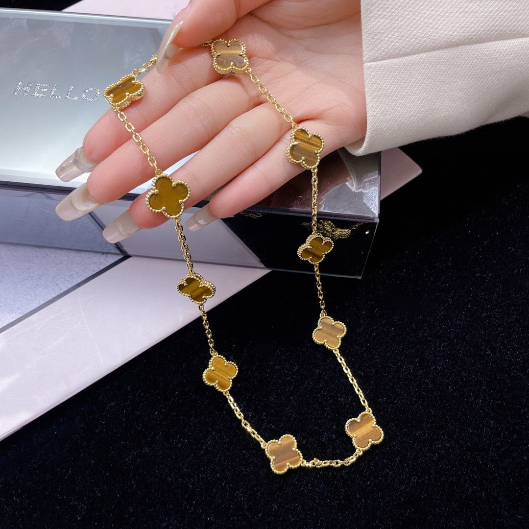 [Noble Aura jewelry]CLOVER 10 MOTIFS TIGER EYE NECKLACE