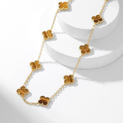[Noble Aura jewelry]CLOVER 10 MOTIFS TIGER EYE NECKLACE