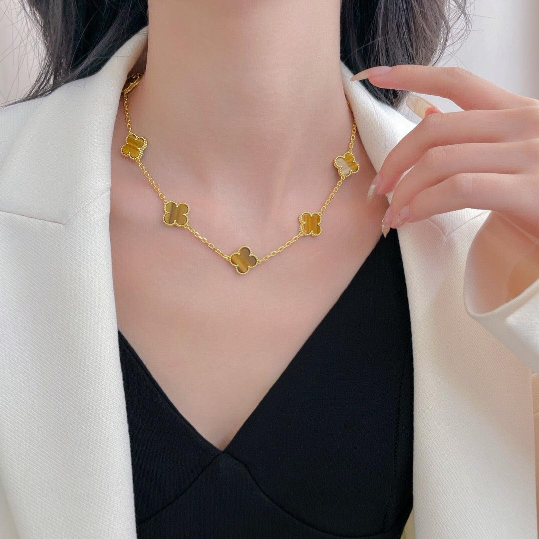 [Noble Aura jewelry]CLOVER 10 MOTIFS TIGER EYE NECKLACE