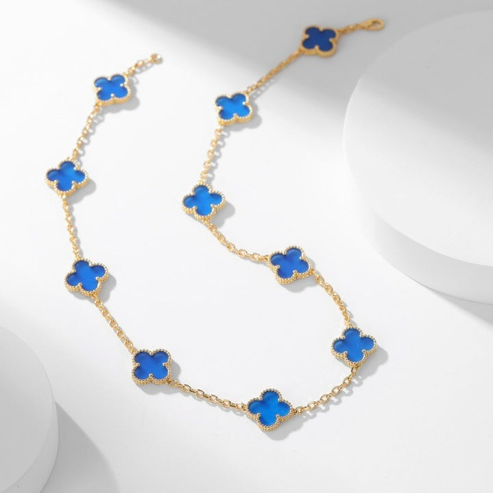 [Noble Aura jewelry]CLOVER 10 MOTIFS BLUE AGATE NECKLACE