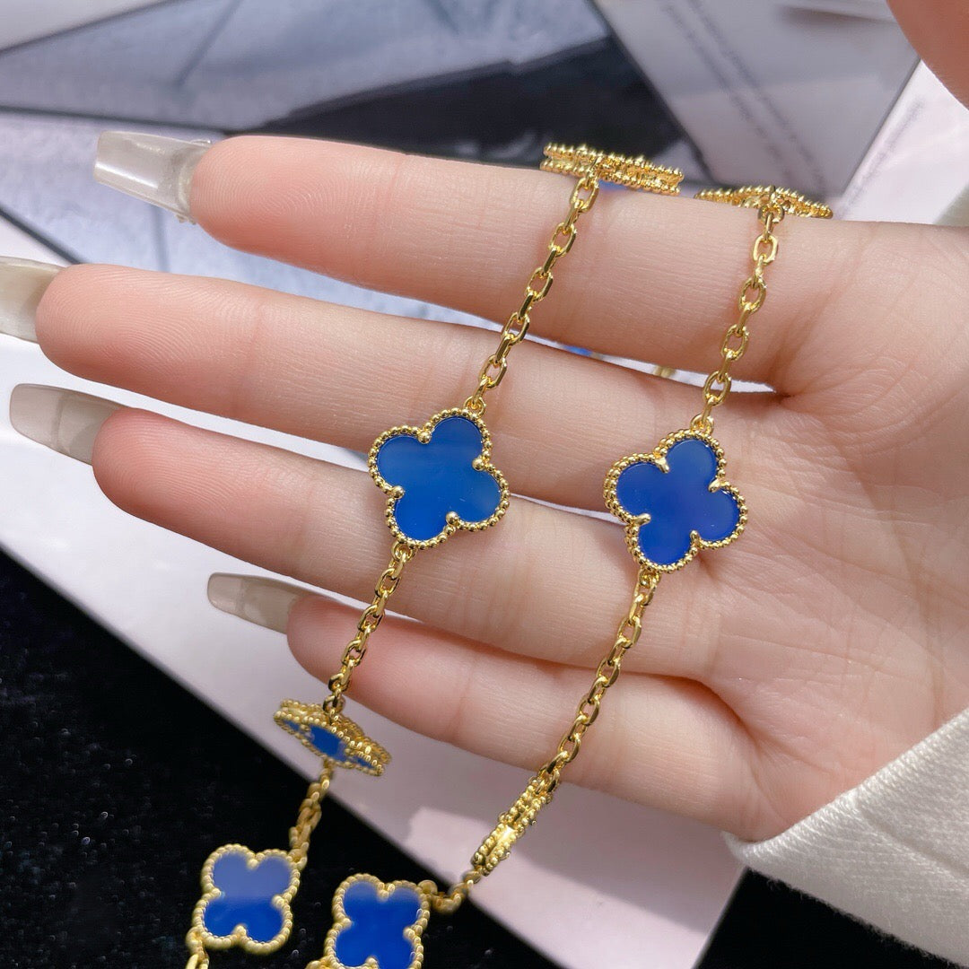 [Noble Aura jewelry]CLOVER 10 MOTIFS BLUE AGATE NECKLACE
