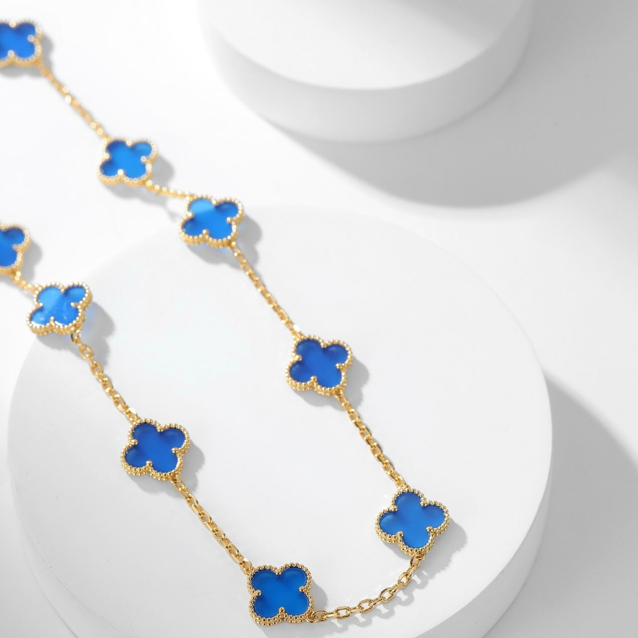 [Noble Aura jewelry]CLOVER 10 MOTIFS BLUE AGATE NECKLACE