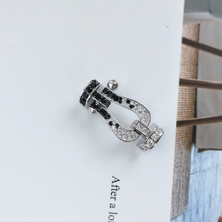 [Noble Aura jewelry]FORCE LARGE HORSESHOE BLACK WHITE DIAMOND BRACELET SILVER