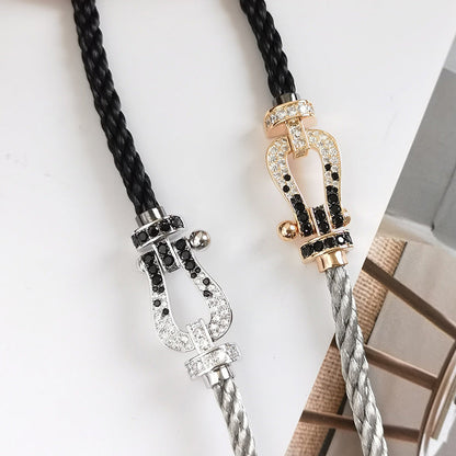 [Noble Aura jewelry]Pave Gemstone Love &Force Large Horseshoe Diamond Duo Bracelet Stack Set