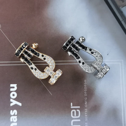 [Noble Aura jewelry]Pave Gemstone Love &Force Large Horseshoe Diamond Duo Bracelet Stack Set