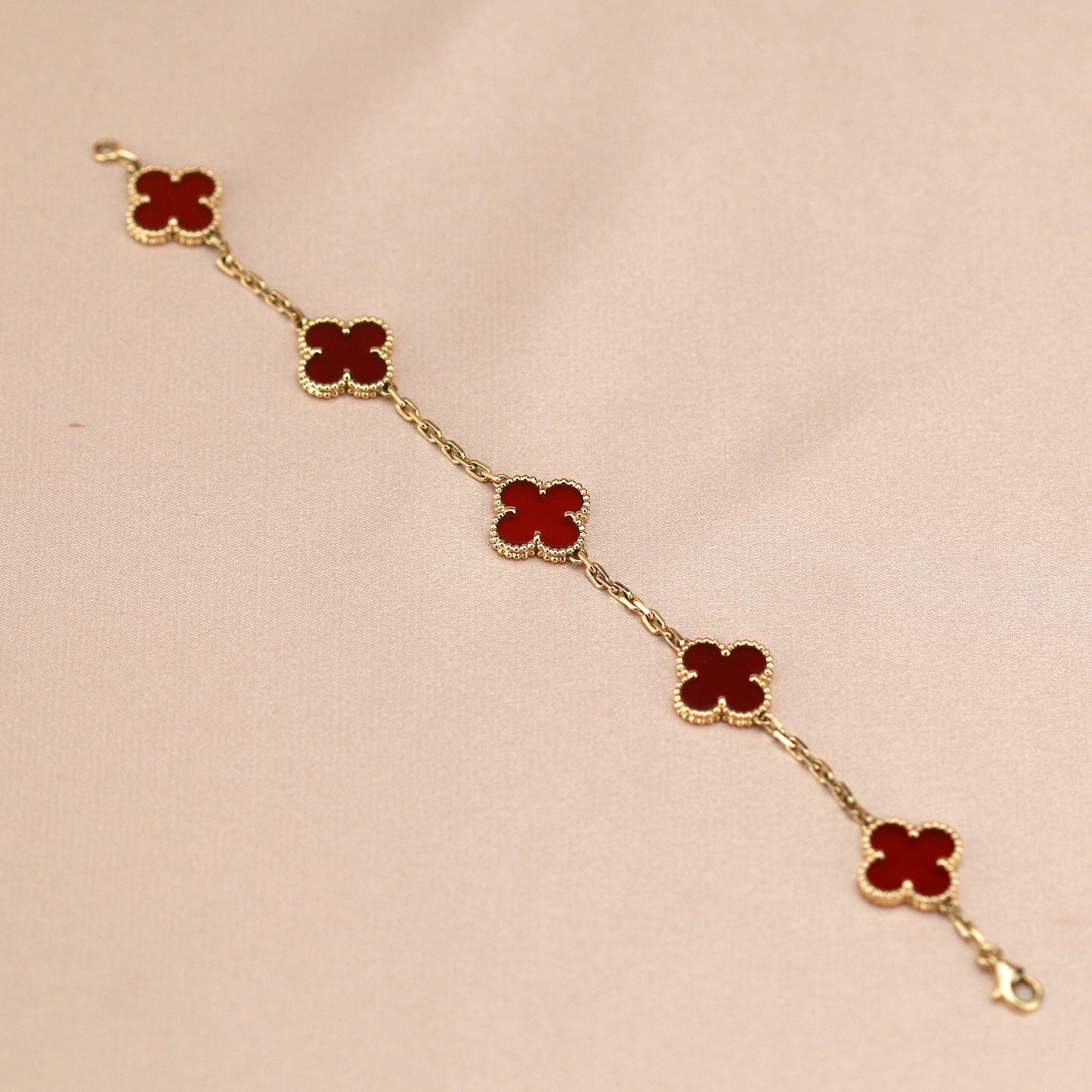 [Noble Aura jewelry]CLOVER 5 MOTIFS RED AGATE  BRACELET