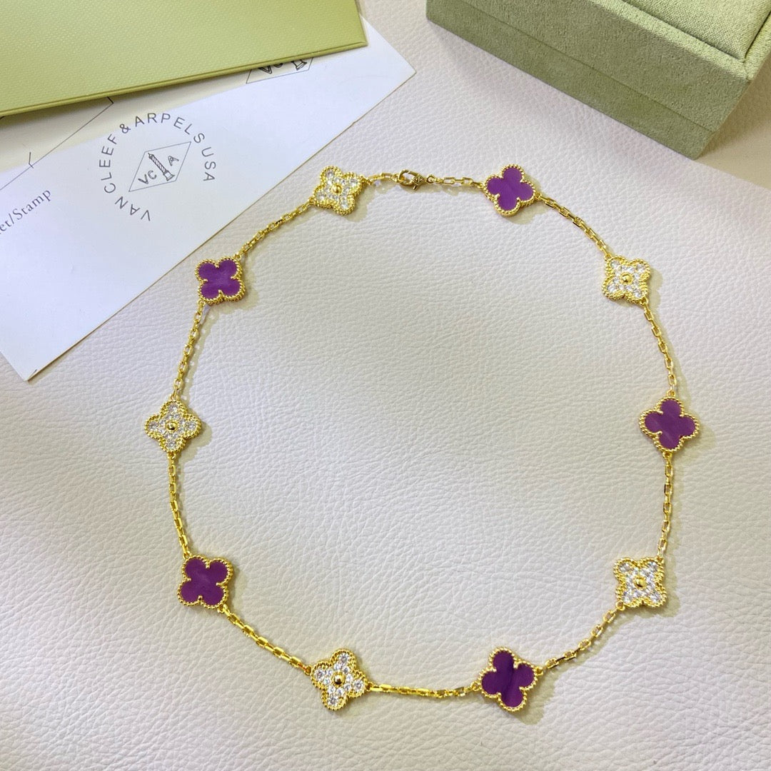 [Noble Aura jewelry]CLOVER 10 MOTIFS  PURPLE VIOLET DIAMOND NECKLACE