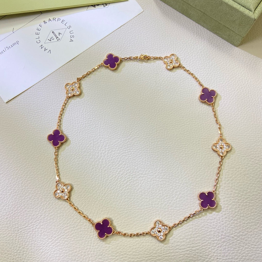 [Noble Aura jewelry]CLOVER 10 MOTIFS  PURPLE VIOLET DIAMOND NECKLACE