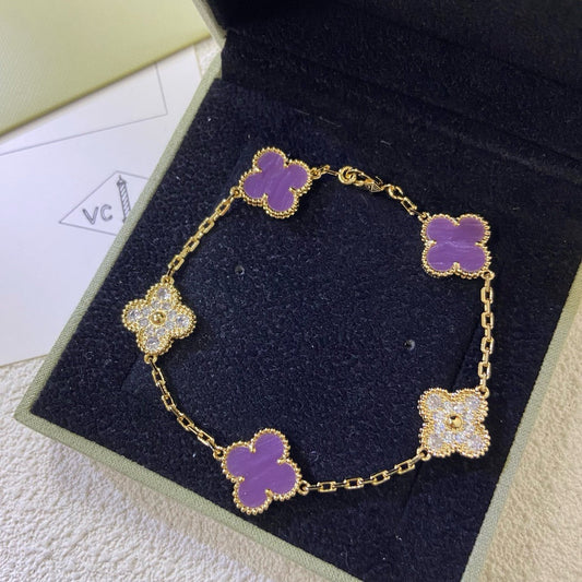 [Noble Aura jewelry]CLOVER  5 MOTIFS  PURPLE VIOLET DIAMOND BRACELET