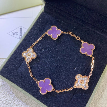 [Noble Aura jewelry]CLOVER  5 MOTIFS  PURPLE VIOLET DIAMOND BRACELET