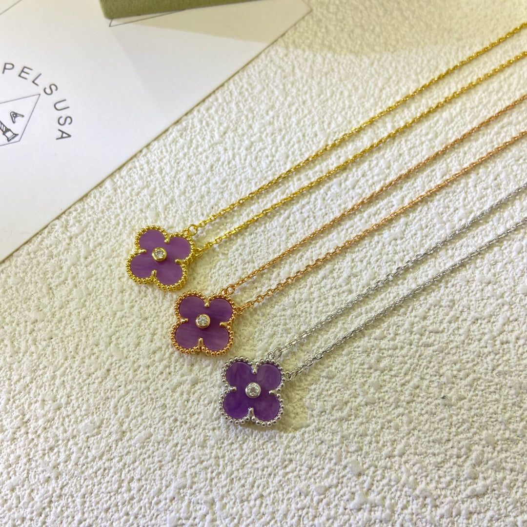 [Noble Aura jewelry]CLOVER 15MM DIAMOND  PURPLE VIOLET NECKLACE