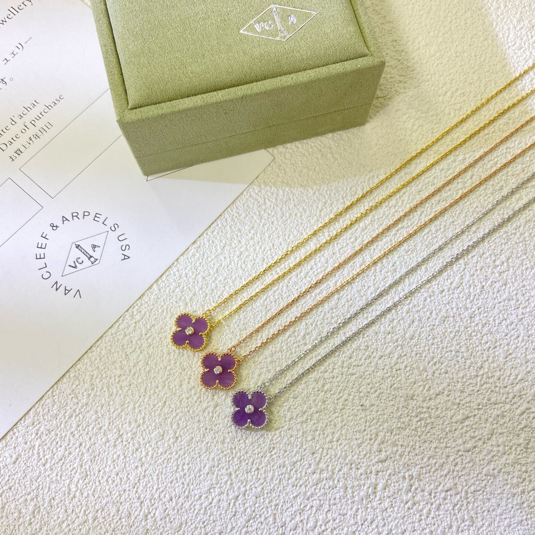[Noble Aura jewelry]CLOVER 15MM DIAMOND  PURPLE VIOLET NECKLACE
