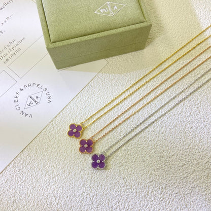 [Noble Aura jewelry]CLOVER 15MM DIAMOND  PURPLE VIOLET NECKLACE
