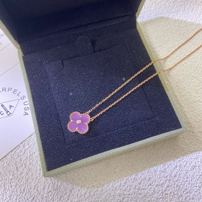 [Noble Aura jewelry]CLOVER 15MM DIAMOND  PURPLE VIOLET NECKLACE
