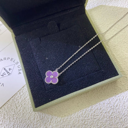 [Noble Aura jewelry]CLOVER 15MM DIAMOND  PURPLE VIOLET NECKLACE