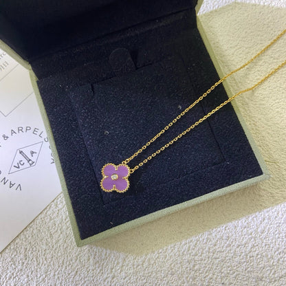 [Noble Aura jewelry]CLOVER 15MM DIAMOND  PURPLE VIOLET NECKLACE