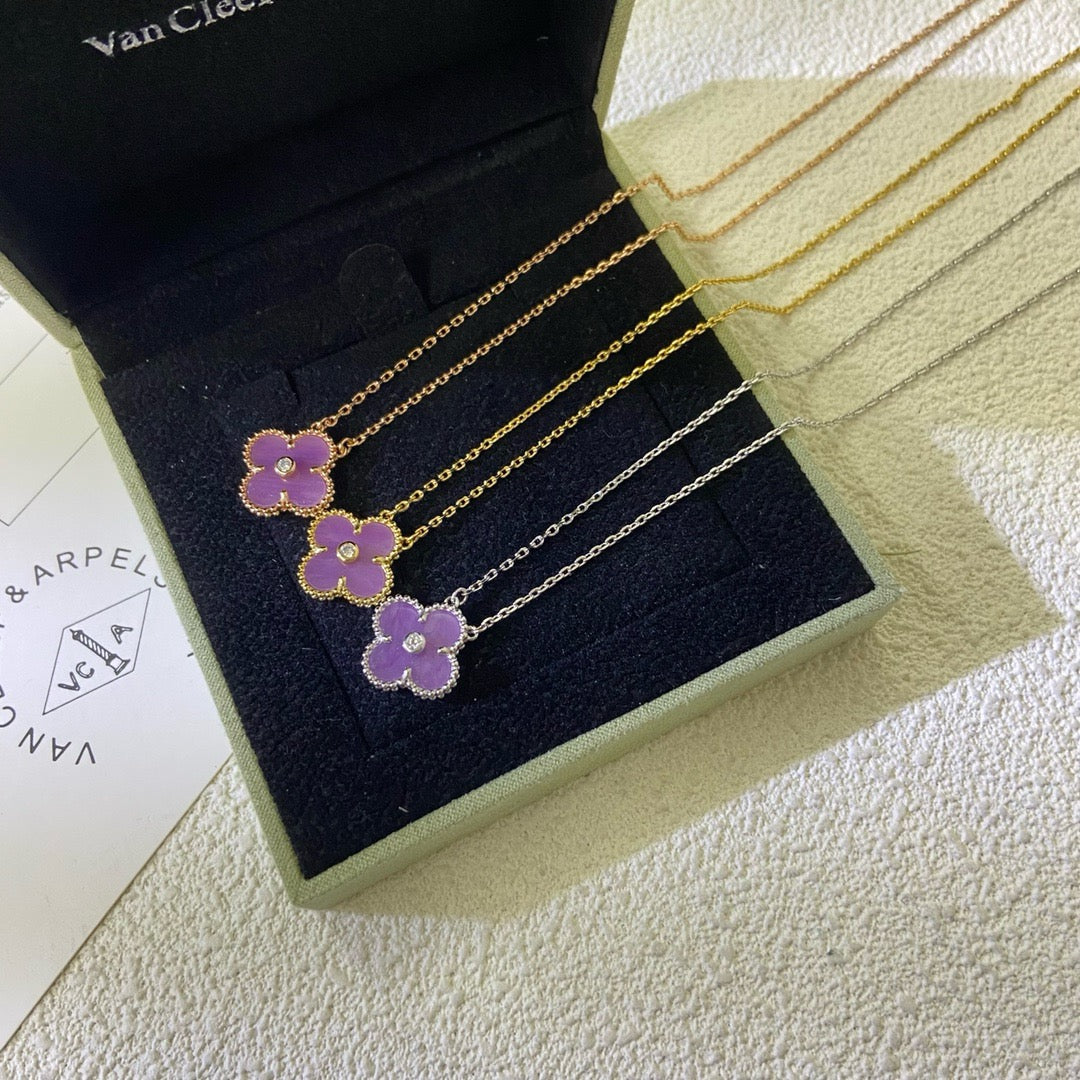 [Noble Aura jewelry]CLOVER 15MM DIAMOND  PURPLE VIOLET NECKLACE