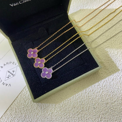 [Noble Aura jewelry]CLOVER 15MM DIAMOND  PURPLE VIOLET NECKLACE