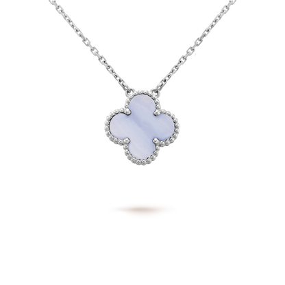 [Noble Aura jewelry]CLOVER 15MM BLUE CHALCEDONY NECKLACE SILVER