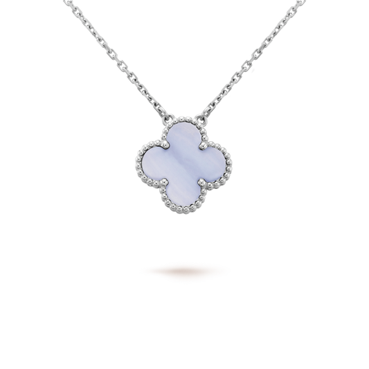 [Noble Aura jewelry]CLOVER 15MM BLUE CHALCEDONY NECKLACE SILVER