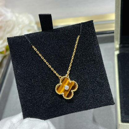 [Noble Aura jewelry]CLOVER 15MM DIAMOND AND YELLOW TIGER'S EYE AGATE necklace