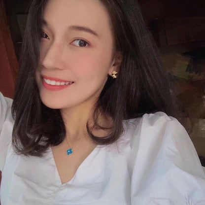 [Noble Aura jewelry]CLOVER 15MM DIAMOND AND BLUE AGATE NECKLACE