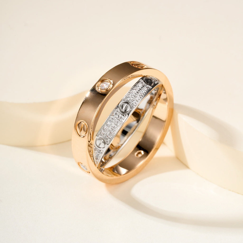 [Noble Aura jewelry]LOVE PINK GOLD SILVER DIAMOND DOUBLE RING
