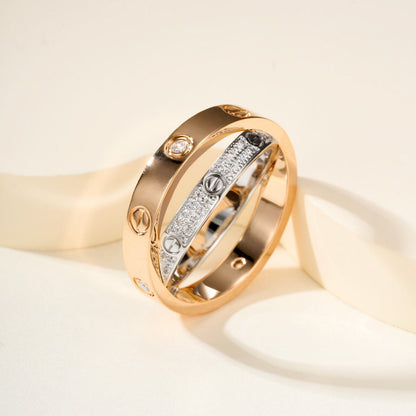 [Noble Aura jewelry]LOVE PINK GOLD SILVER DIAMOND DOUBLE RING