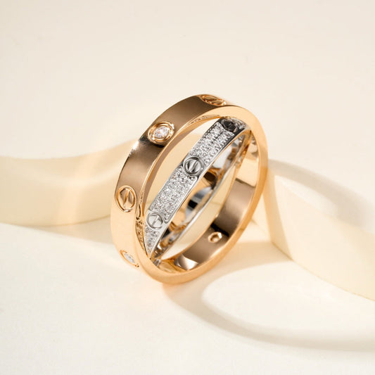 [Noble Aura jewelry]LOVE PINK GOLD SILVER DIAMOND DOUBLE RING