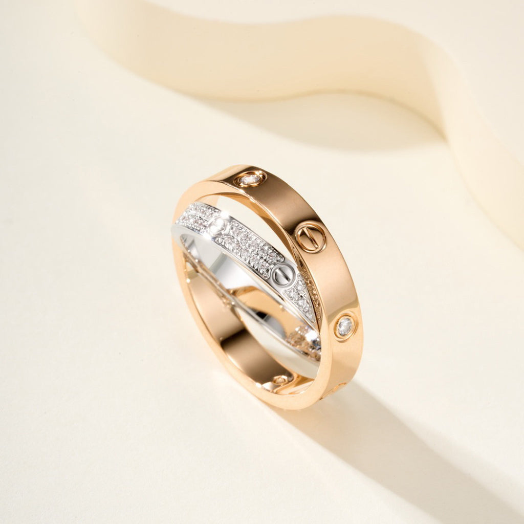 [Noble Aura jewelry]LOVE PINK GOLD SILVER DIAMOND DOUBLE RING