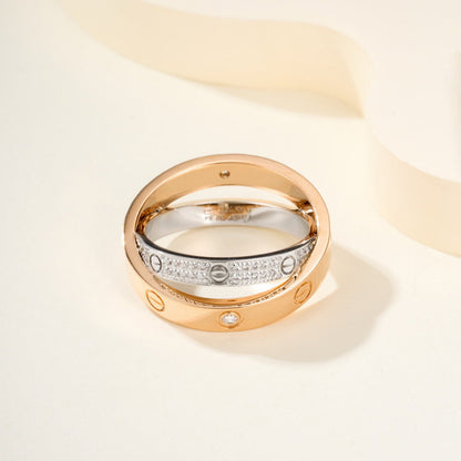 [Noble Aura jewelry]LOVE PINK GOLD SILVER DIAMOND DOUBLE RING