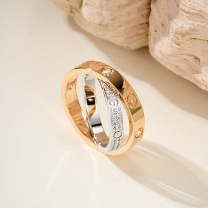 [Noble Aura jewelry]LOVE PINK GOLD SILVER DIAMOND DOUBLE RING