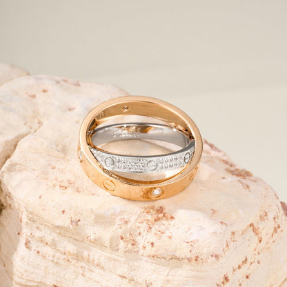 [Noble Aura jewelry]LOVE PINK GOLD SILVER DIAMOND DOUBLE RING