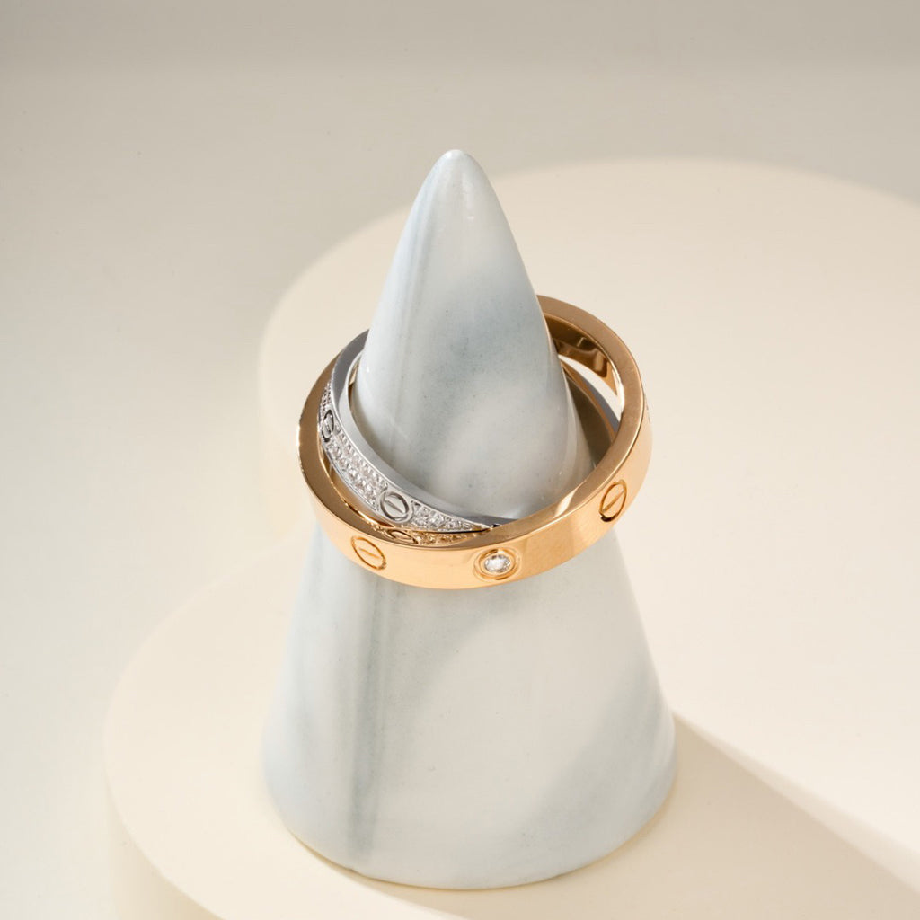 [Noble Aura jewelry]LOVE PINK GOLD SILVER DIAMOND DOUBLE RING