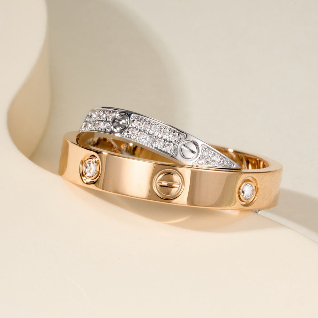 [Noble Aura jewelry]LOVE PINK GOLD SILVER DIAMOND DOUBLE RING