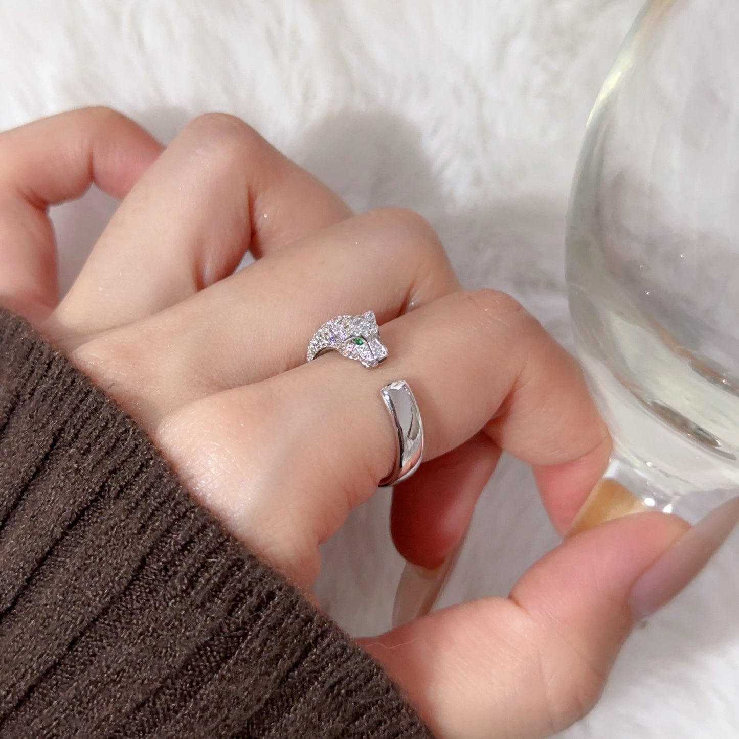 [Noble Aura jewelry]PANTHERE HALF DIAMOND SMALL RING