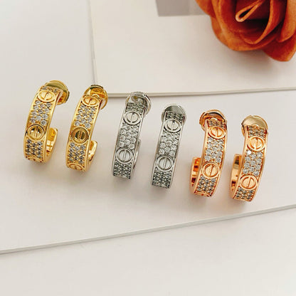 [Noble Aura jewelry]LOVE 5.5MM DIAMOND PAVED EARRINGS