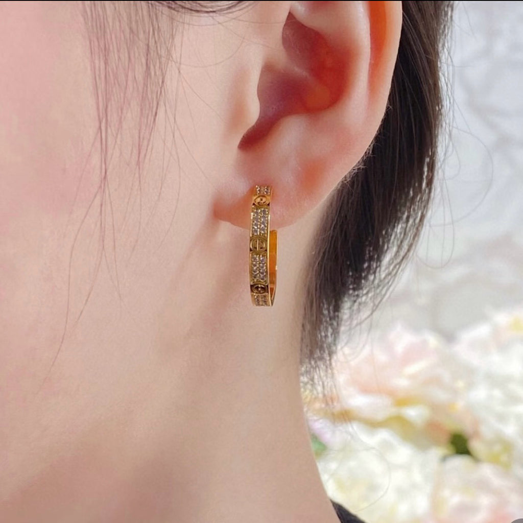 [Noble Aura jewelry]LOVE EARRINGS 3.6MM DIAMOND PAVED