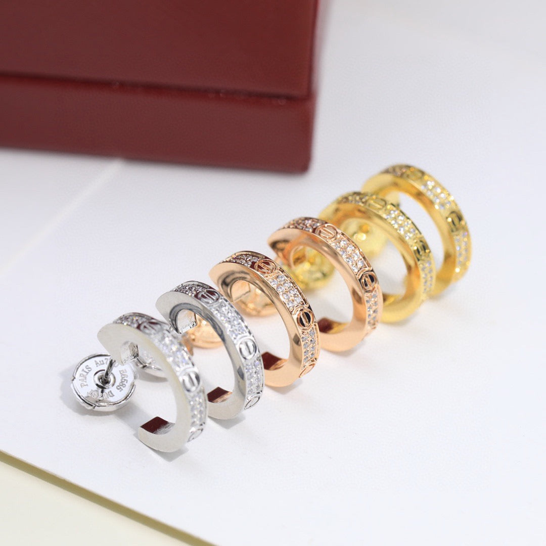 [Noble Aura jewelry]LOVE 5.5MM DIAMOND PAVED EARRINGS