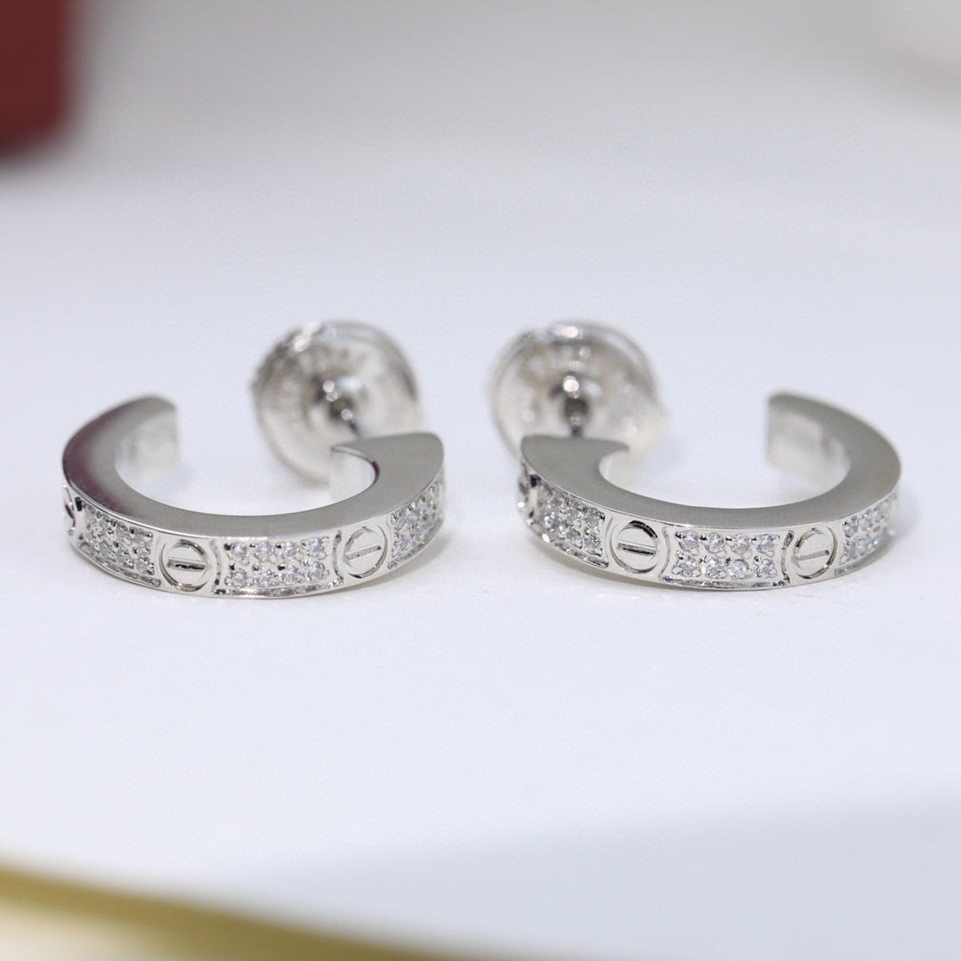[Noble Aura jewelry]LOVE 5.5MM DIAMOND PAVED EARRINGS