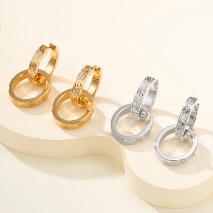 [Noble Aura jewelry]LOVE 3.3MM DANGLE HALF DIAMOND EARRINGS