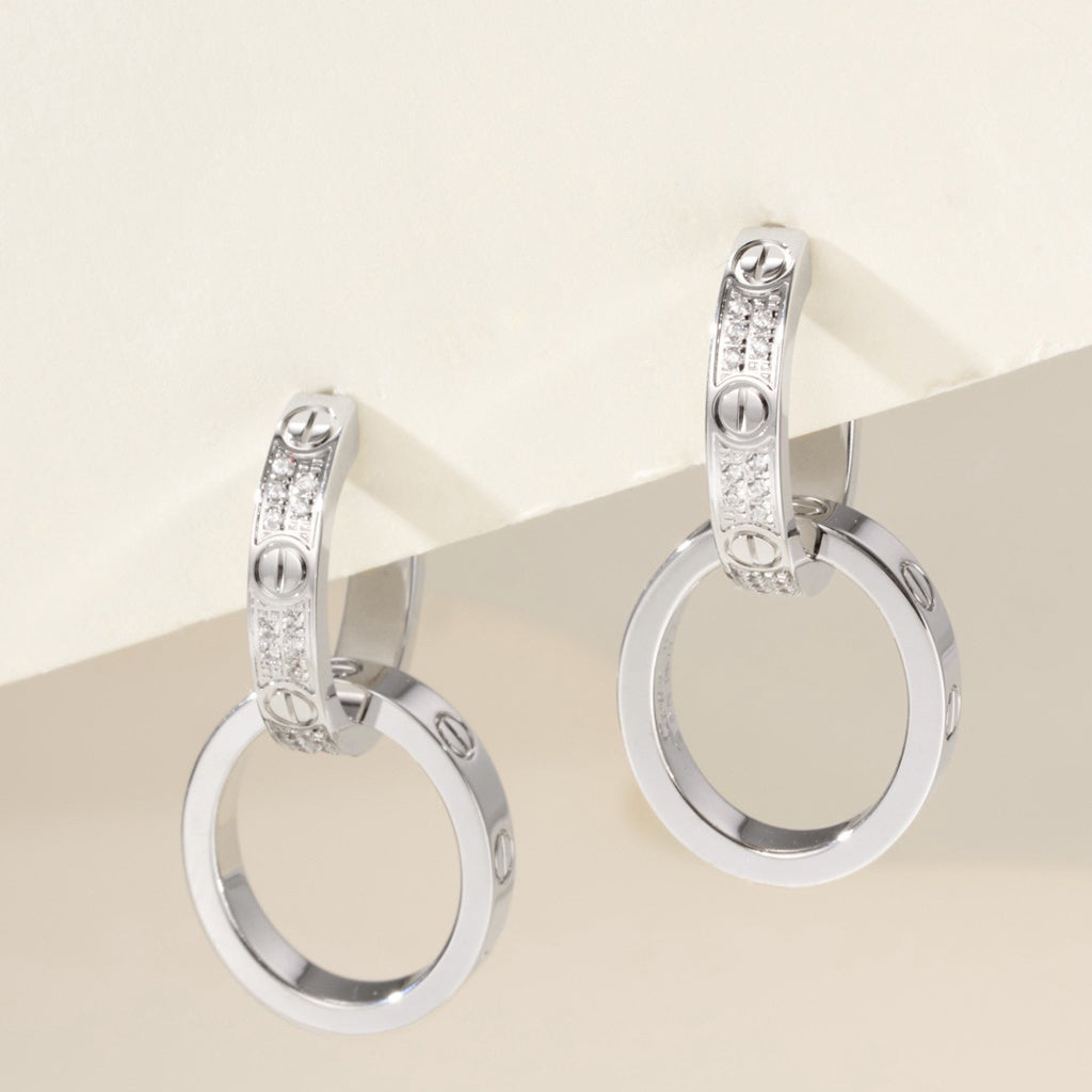 [Noble Aura jewelry]LOVE 3.3MM DANGLE HALF DIAMOND EARRINGS