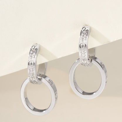 [Noble Aura jewelry]LOVE 3.3MM DANGLE HALF DIAMOND EARRINGS