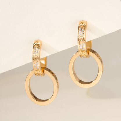 [Noble Aura jewelry]LOVE 3.3MM DANGLE HALF DIAMOND EARRINGS