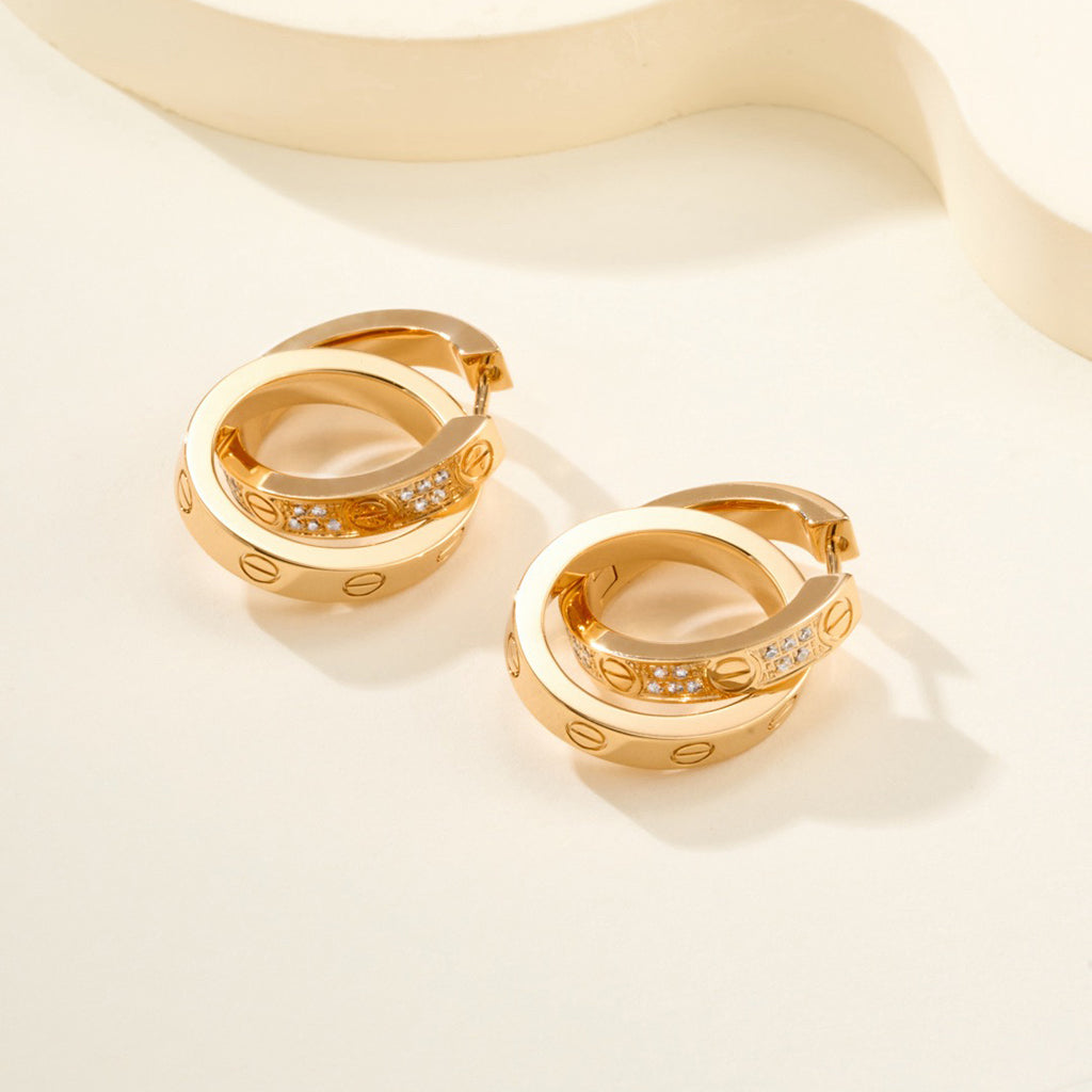 [Noble Aura jewelry]LOVE 3.3MM DANGLE HALF DIAMOND EARRINGS