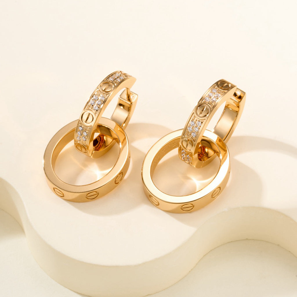 [Noble Aura jewelry]LOVE 3.3MM DANGLE HALF DIAMOND EARRINGS