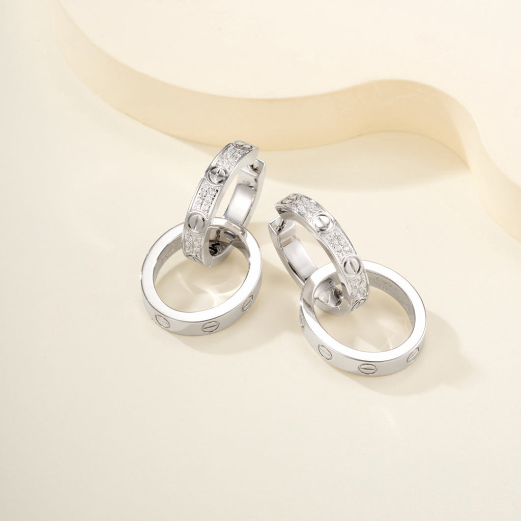 [Noble Aura jewelry]LOVE 3.3MM DANGLE HALF DIAMOND EARRINGS