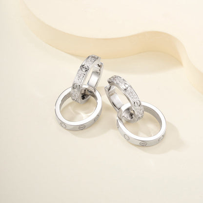 [Noble Aura jewelry]LOVE 3.3MM DANGLE HALF DIAMOND EARRINGS
