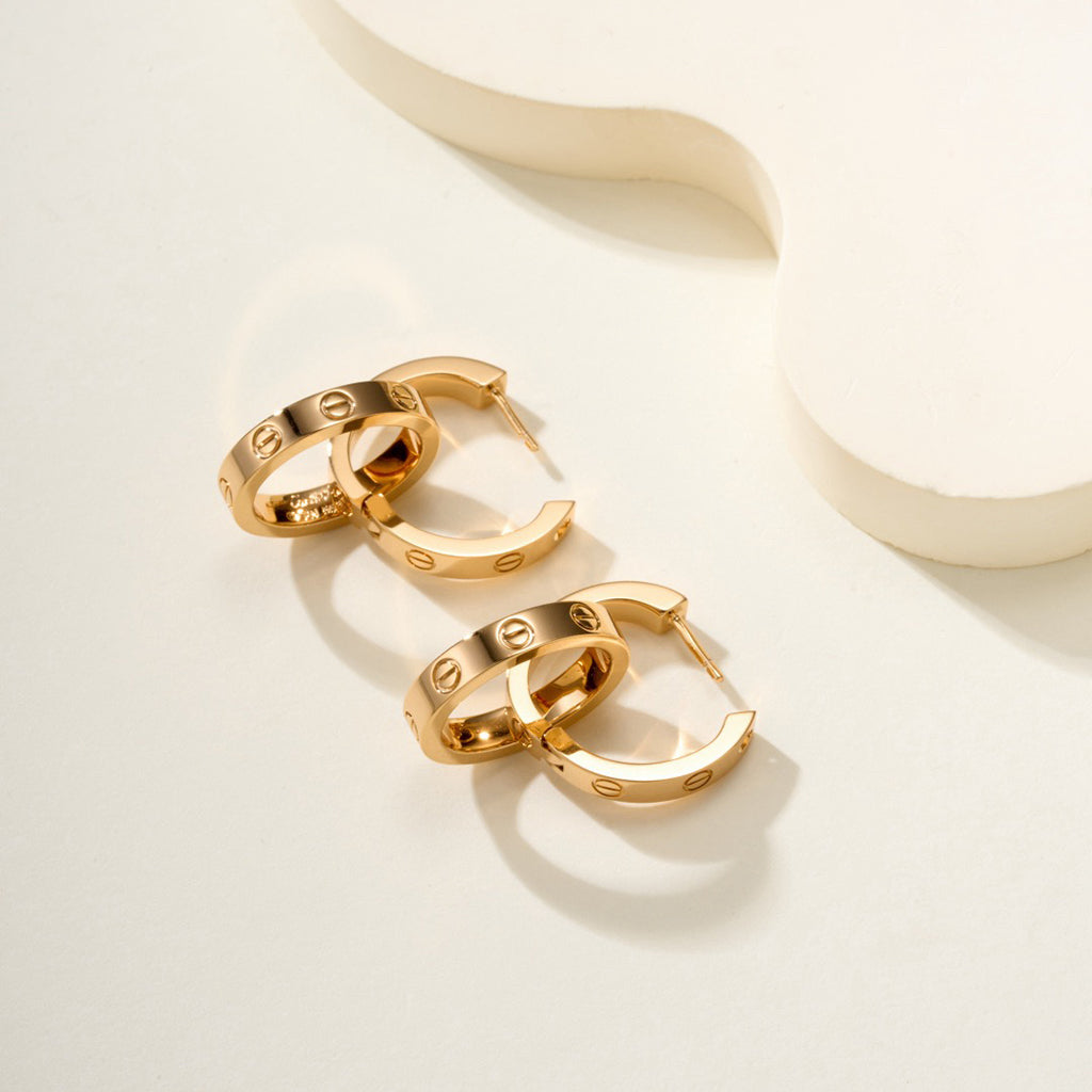 [Noble Aura jewelry]LOVE 3.3MM DANGLE HALF DIAMOND EARRINGS