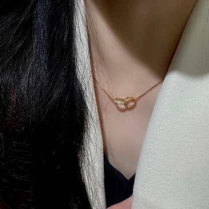 [Noble Aura jewelry]LOVE DOUBLE RING HALF DIAMOND NECKLACE
